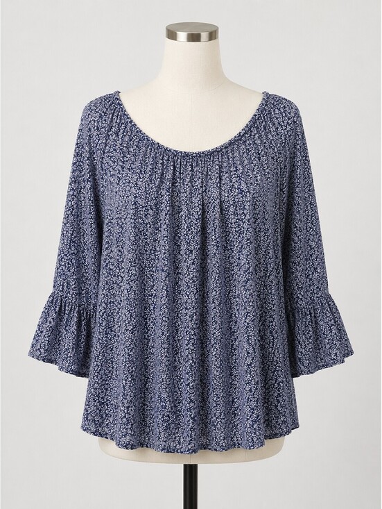 MICHAEL Michael Kors Tops - Michael Michael Kors Blue White Floral Ruffle Bell Sleeve Blouse Top XL